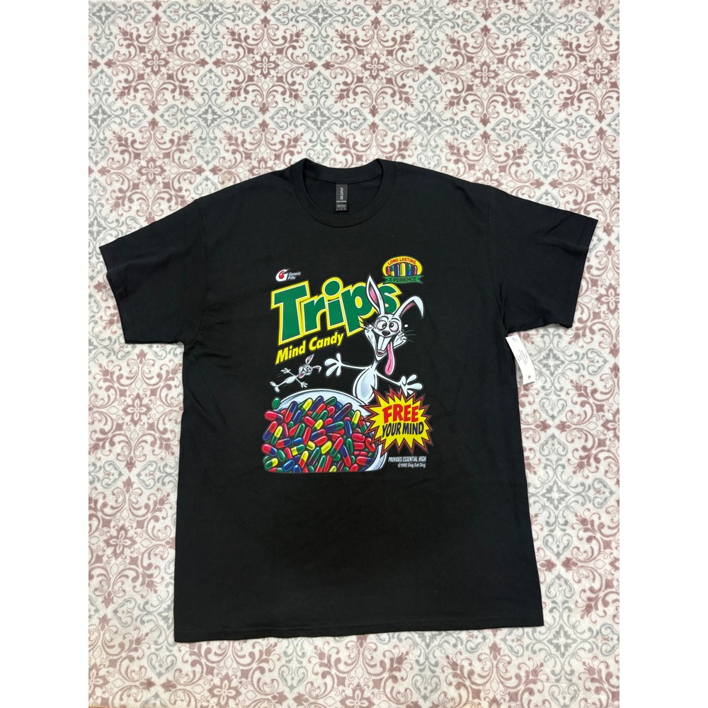 Gildan Trips Mind Candy Cereal Parody Graphic T-Shirt Black Large G5000